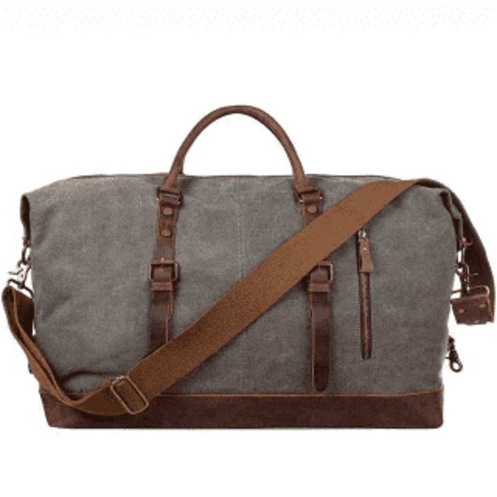 S-Zone 60L leather and canvas duffel bag gray